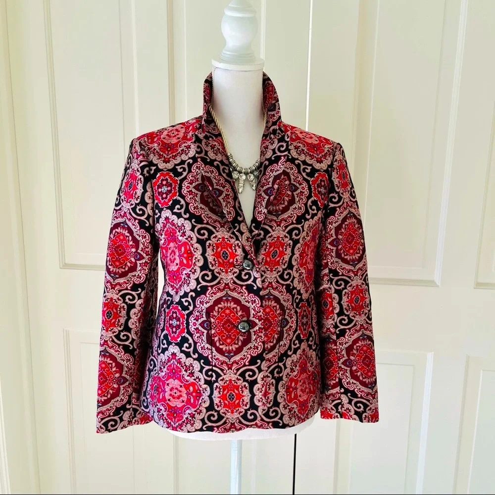 Kate Spade red black brocade jacket 2